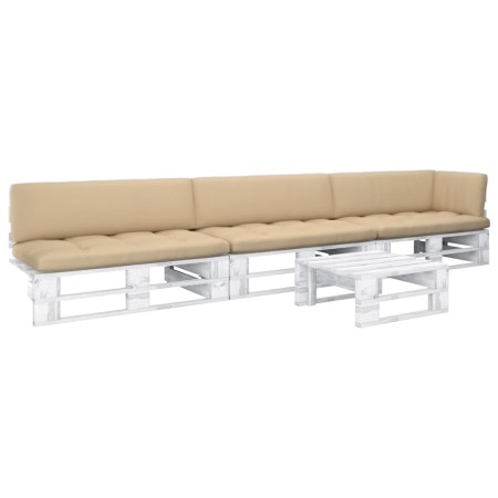 Muebles de palés 4 pzas y cojines madera pino impregnada blanco en Conjuntos de jardín | Comprar online en Foru.es