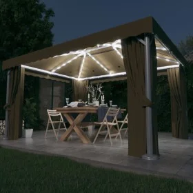 Cenador con cortina y tira de luces LED aluminio taupé 4x3 m de vidaXL, Carpas y cenadores - Ref: Foro24-3070357, Precio: 546...