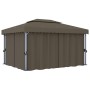 Cenador con cortina y tira de luces LED aluminio taupé 4x3 m de vidaXL, Carpas y cenadores - Ref: Foro24-3070357, Precio: 535...
