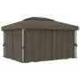 Cenador con cortina y tira de luces LED aluminio taupé 4x3 m de vidaXL, Carpas y cenadores - Ref: Foro24-3070357, Precio: 546...