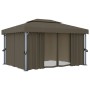 Cenador con cortina y tira de luces LED aluminio taupé 4x3 m de vidaXL, Carpas y cenadores - Ref: Foro24-3070357, Precio: 535...