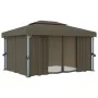 Cenador con cortina y tira de luces LED aluminio taupé 4x3 m de vidaXL, Carpas y cenadores - Ref: Foro24-3070357, Precio: 546...