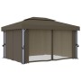 Cenador con cortina y tira de luces LED aluminio taupé 4x3 m de vidaXL, Carpas y cenadores - Ref: Foro24-3070357, Precio: 535...