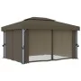 Cenador con cortina y tira de luces LED aluminio taupé 4x3 m de vidaXL, Carpas y cenadores - Ref: Foro24-3070357, Precio: 546...