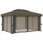 Cenador con cortina y tira de luces LED aluminio taupé 4x3 m de vidaXL, Carpas y cenadores - Ref: Foro24-3070357, Precio: 535...