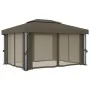 Cenador con cortina y tira de luces LED aluminio taupé 4x3 m de vidaXL, Carpas y cenadores - Ref: Foro24-3070357, Precio: 546...