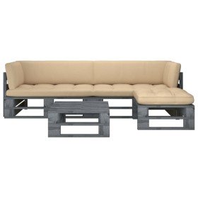 Muebles de palets 4 pzas y cojines madera pino impregnada gris en Conjuntos de jardín | Comprar online en Foru.es