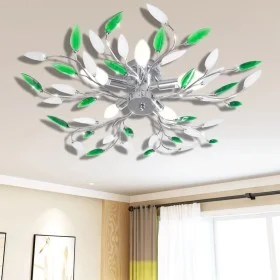 Lámpara de techo cristal forma de hoja 5 E14 verde y blanca de vidaXL, Apliques de techo - Ref: Foro24-241478, Precio: 60,83 ...