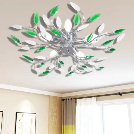 Lámpara de techo cristal forma de hoja 5 E14 verde y blanca de vidaXL, Apliques de techo - Ref: Foro24-241478, Precio: 60,83 ...