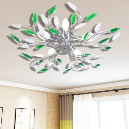 Lámpara de techo cristal forma de hoja 5 E14 verde y blanca de vidaXL, Apliques de techo - Ref: Foro24-241478, Precio: 55,20 ...
