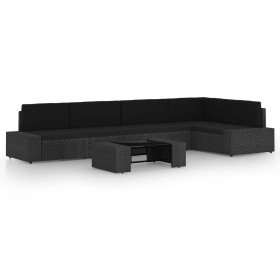 Set de muebles de jardín 6 pzas ratán sintético y cojines negro en Conjuntos de jardín | Comprar online en Foru.es