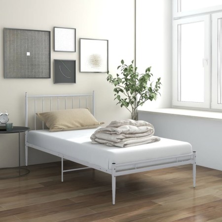 Estructura de cama de metal blanco 90x200 cm de vidaXL, Camas y somieres - Ref: Foro24-325010, Precio: 75,48 €, Descuento: %