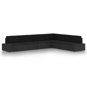 Set de muebles de jardín 6 pzas ratán sintético y cojines negro en Conjuntos de jardín | Comprar online en Foru.es