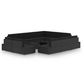 Set muebles de jardín 12 pzas ratán sintético y cojines negro en Conjuntos de jardín | Comprar online en Foru.es