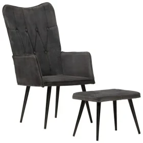 Sillón orejero con reposapiés lona negro vintage de vidaXL, Sillones - Ref: Foro24-339670, Precio: 83,47 €, Descuento: %