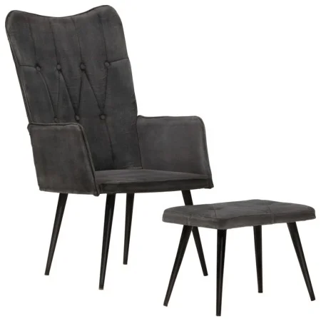 Sillón orejero con reposapiés lona negro vintage de vidaXL, Sillones - Ref: Foro24-339670, Precio: 83,47 €, Descuento: %