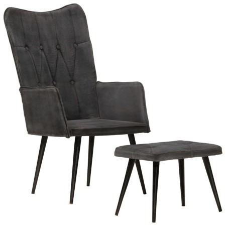 Sillón orejero con reposapiés lona negro vintage de vidaXL, Sillones - Ref: Foro24-339670, Precio: 84,16 €, Descuento: %