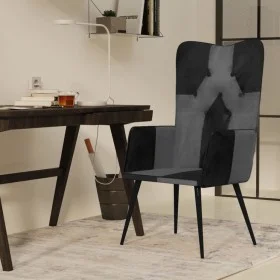 Sillón orejero cuero auténtico negro y gris de vidaXL, Sillones - Ref: Foro24-339662, Precio: 85,64 €, Descuento: %