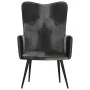 Sillón orejero cuero auténtico negro y gris de vidaXL, Sillones - Ref: Foro24-339662, Precio: 85,64 €, Descuento: %