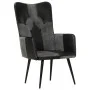 Sillón orejero cuero auténtico negro y gris de vidaXL, Sillones - Ref: Foro24-339662, Precio: 85,64 €, Descuento: %