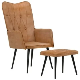 Zimtbrauner Ohrensessel aus echtem Leder mit Fußstütze von vidaXL, Sessel - Ref: Foro24-339668, Preis: 85,17 €, Rabatt: %
