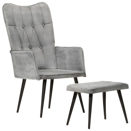 Sillón orejero con reposapiés lona gris vintage de vidaXL, Sillones - Ref: Foro24-339669, Precio: 86,24 €, Descuento: %