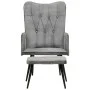 Sillón orejero con reposapiés lona gris vintage de vidaXL, Sillones - Ref: Foro24-339669, Precio: 85,23 €, Descuento: %