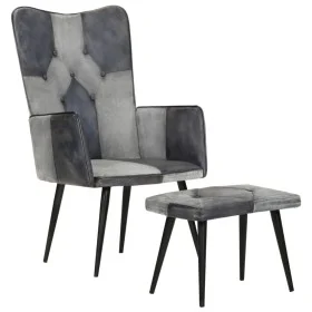 Sillón con reposapiés lona y cuero auténtico gris de vidaXL, Sillones - Ref: Foro24-339677, Precio: 104,00 €, Descuento: %