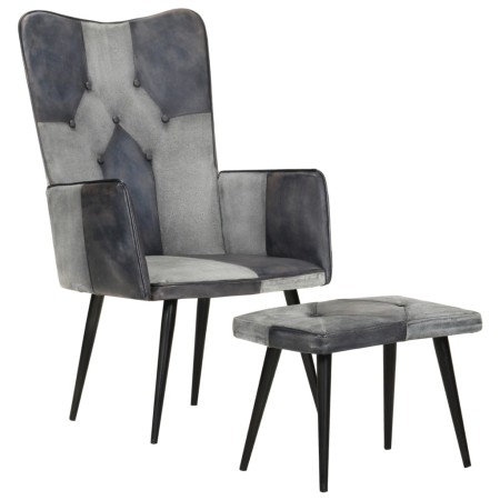Sillón con reposapiés lona y cuero auténtico gris de vidaXL, Sillones - Ref: Foro24-339677, Precio: 100,21 €, Descuento: %