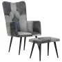 Sillón con reposapiés lona y cuero auténtico gris de vidaXL, Sillones - Ref: Foro24-339677, Precio: 104,00 €, Descuento: %