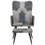 Sillón con reposapiés lona y cuero auténtico gris de vidaXL, Sillones - Ref: Foro24-339677, Precio: 104,00 €, Descuento: %