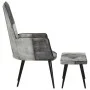Sillón con reposapiés lona y cuero auténtico gris de vidaXL, Sillones - Ref: Foro24-339677, Precio: 104,00 €, Descuento: %