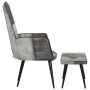 Sillón con reposapiés lona y cuero auténtico gris de vidaXL, Sillones - Ref: Foro24-339677, Precio: 100,21 €, Descuento: %