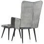 Grauer Sessel aus Segeltuch und echtem Leder mit Fußstütze von vidaXL, Sessel - Ref: Foro24-339677, Preis: 104,00 €, Rabatt: %