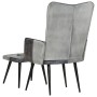 Sillón con reposapiés lona y cuero auténtico gris de vidaXL, Sillones - Ref: Foro24-339677, Precio: 100,21 €, Descuento: %