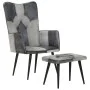 Grauer Sessel aus Segeltuch und echtem Leder mit Fußstütze von vidaXL, Sessel - Ref: Foro24-339677, Preis: 104,00 €, Rabatt: %