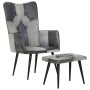Sillón con reposapiés lona y cuero auténtico gris de vidaXL, Sillones - Ref: Foro24-339677, Precio: 100,21 €, Descuento: %