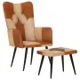 Sillón con reposapiés cuero auténtico y lona marrón de vidaXL, Sillones - Ref: Foro24-339675, Precio: 99,18 €, Descuento: %