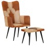 Sillón con reposapiés cuero auténtico y lona marrón de vidaXL, Sillones - Ref: Foro24-339675, Precio: 100,31 €, Descuento: %