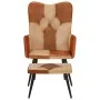 Sillón con reposapiés cuero auténtico y lona marrón de vidaXL, Sillones - Ref: Foro24-339675, Precio: 99,18 €, Descuento: %