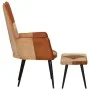 Sillón con reposapiés cuero auténtico y lona marrón de vidaXL, Sillones - Ref: Foro24-339675, Precio: 99,18 €, Descuento: %