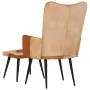 Sillón con reposapiés cuero auténtico y lona marrón de vidaXL, Sillones - Ref: Foro24-339675, Precio: 99,18 €, Descuento: %