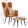 Sillón con reposapiés cuero auténtico y lona marrón de vidaXL, Sillones - Ref: Foro24-339675, Precio: 99,18 €, Descuento: %