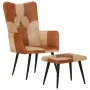 Sillón con reposapiés cuero auténtico y lona marrón de vidaXL, Sillones - Ref: Foro24-339675, Precio: 99,18 €, Descuento: %