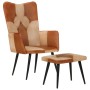 Sillón con reposapiés cuero auténtico y lona marrón de vidaXL, Sillones - Ref: Foro24-339675, Precio: 100,31 €, Descuento: %
