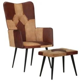 Sillón con reposapiés cuero auténtico y lona marrón de vidaXL, Sillones - Ref: Foro24-339676, Precio: 99,37 €, Descuento: %
