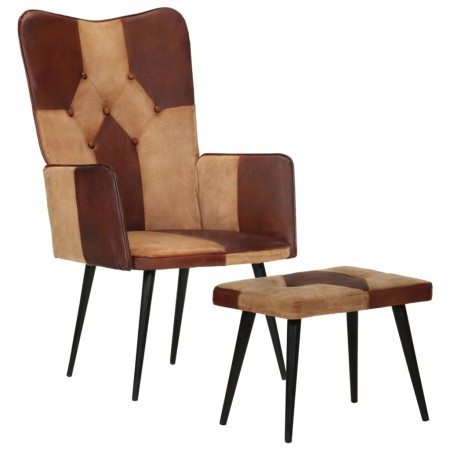 Sillón con reposapiés cuero auténtico y lona marrón de vidaXL, Sillones - Ref: Foro24-339676, Precio: 100,43 €, Descuento: %