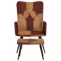 Sillón con reposapiés cuero auténtico y lona marrón de vidaXL, Sillones - Ref: Foro24-339676, Precio: 100,43 €, Descuento: %