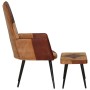 Sillón con reposapiés cuero auténtico y lona marrón de vidaXL, Sillones - Ref: Foro24-339676, Precio: 100,43 €, Descuento: %