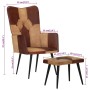 Sillón con reposapiés cuero auténtico y lona marrón de vidaXL, Sillones - Ref: Foro24-339676, Precio: 100,43 €, Descuento: %